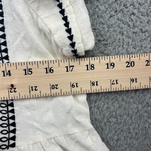 Loft Blouse Boho Hippie White Black Embroidered Flutter Sleeve Peplum Linen XS - Picture 6 of 9